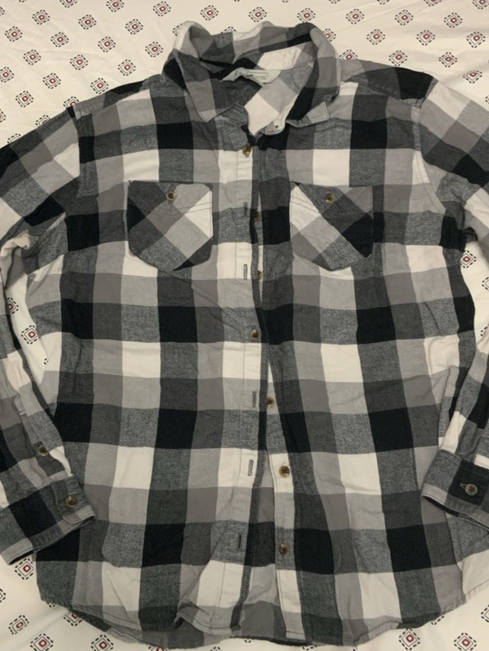 Guide Series Flannel Button Up Large Plaid Black White Collared Pockets Casual